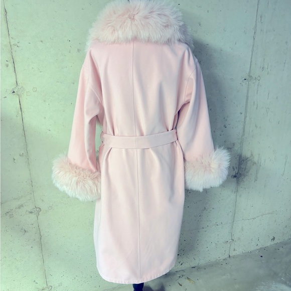 Genuine fox fur trimmed wool blend coat - Picture 3 of 5